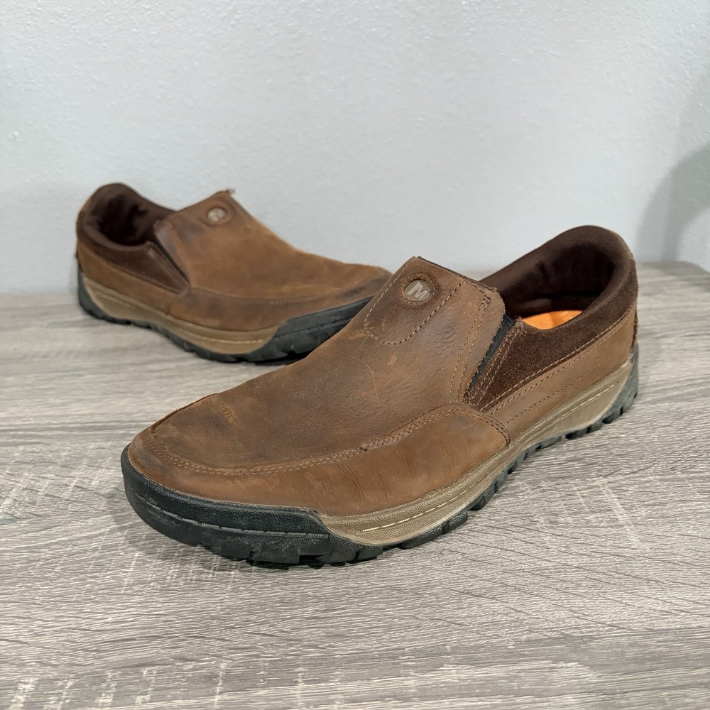 Merrell Traveler Men's Size 11 Cafe Leather Slip On Shoes J23455 Loafer